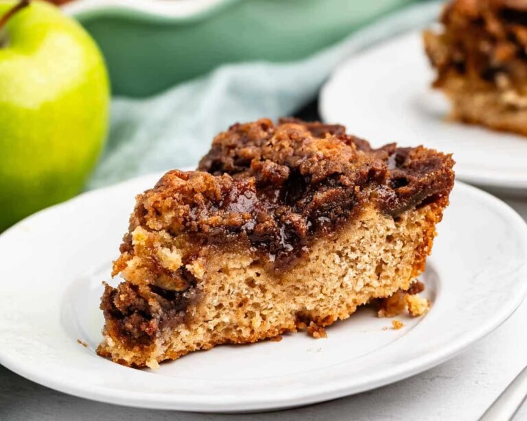 Apple Coffee Cake with Crumb Topping mug coffee cake with streusel in white dish
